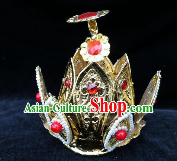 Chinese Beijing Opera Prince Golden Hairdo Crown Traditional Peking Opera Taoist Headwear for Men