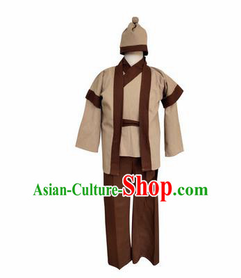 Chinese Ancient Civilian Khaki Clothing Traditional Ming Dynasty Farmer Costume for Men