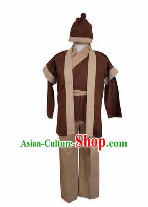 Chinese Ancient Civilian Brown Clothing Traditional Ming Dynasty Farmer Costume for Men