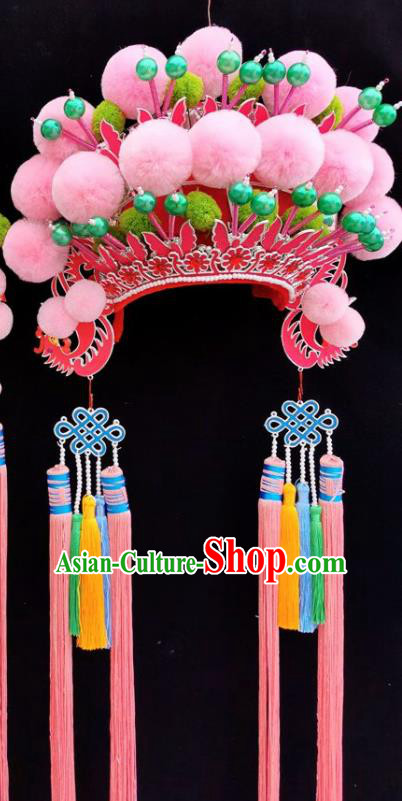 Chinese Beijing Opera Imperial Consort Pink Phoenix Coronet Traditional Peking Opera Bride Hat Hair Accessories for Women