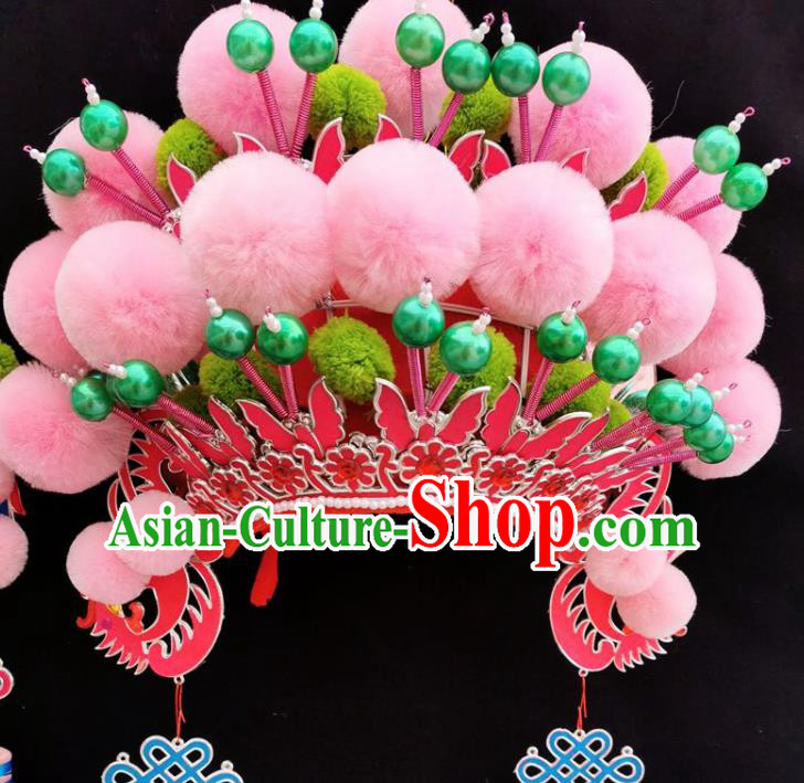Chinese Beijing Opera Imperial Consort Pink Phoenix Coronet Traditional Peking Opera Bride Hat Hair Accessories for Women
