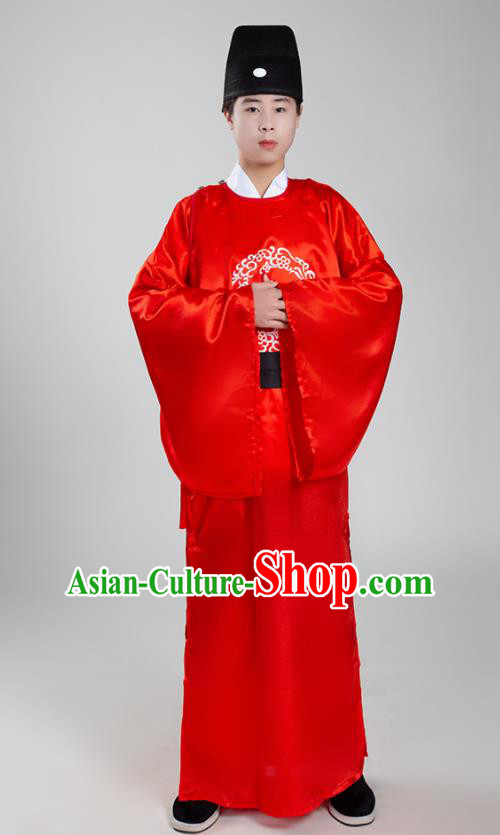 Chinese Ancient Court Eunuch Red Robe Traditional Ming Dynasty Manservant Costume for Men
