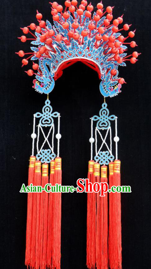 Chinese Beijing Opera Bride Red Phoenix Coronet Traditional Peking Opera Princess Hat Hair Accessories for Women