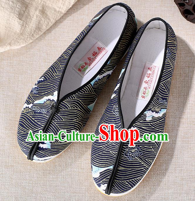 Chinese Traditional Handmade Navy Cloth Shoes National Multi Layered Cloth Shoes for Men