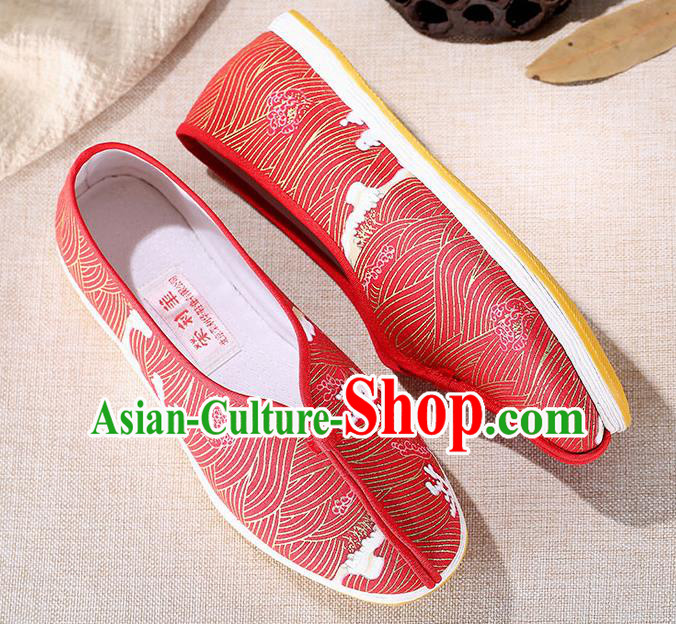 Chinese Traditional Handmade Red Cloth Shoes National Multi Layered Cloth Shoes for Men