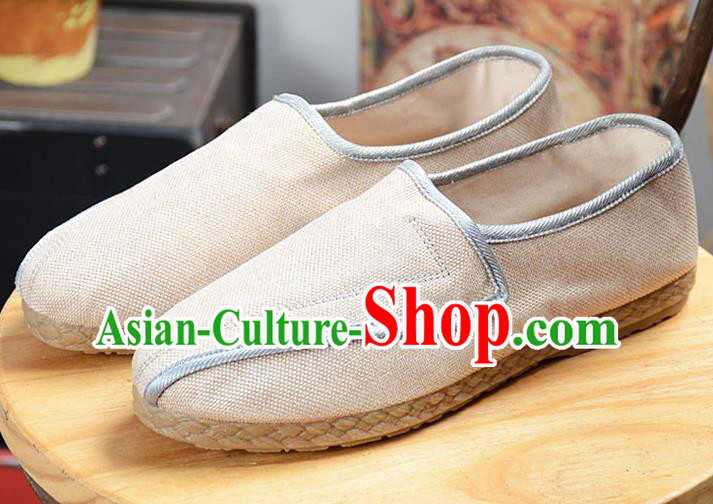 Chinese Traditional Handmade White Flax Shoes National Multi Layered Cloth Shoes for Men