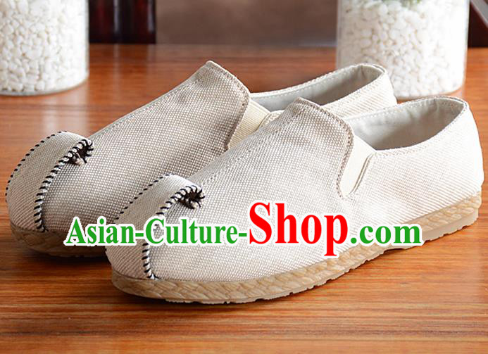 Traditional Chinese Handmade Flax White Shoes National Multi Layered Cloth Shoes for Men