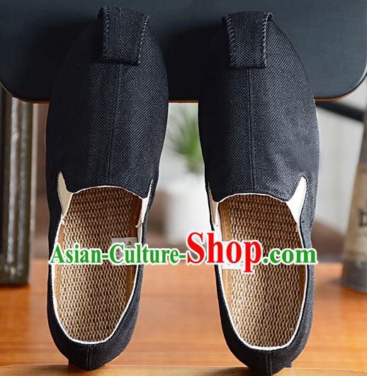 Traditional Chinese Handmade Flax Black Shoes National Multi Layered Cloth Shoes for Men