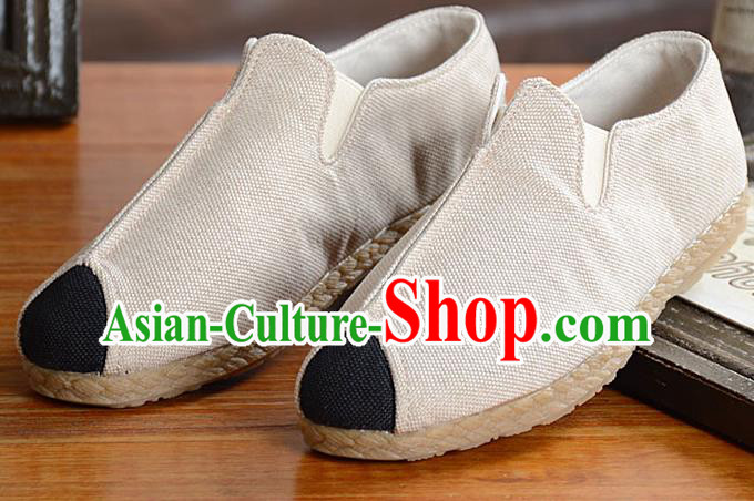 Traditional Chinese Martial Arts Shoes Handmade White Flax Shoes National Multi Layered Cloth Shoes for Men