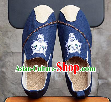 Traditional Chinese Martial Arts Shoes Handmade Embroidered Navy Flax Shoes National Multi Layered Cloth Shoes for Men