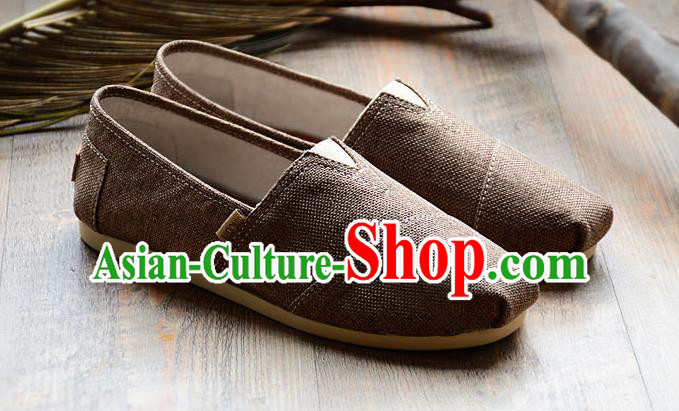 Traditional Chinese Martial Arts Shoes Handmade Brown Flax Shoes National Multi Layered Cloth Shoes for Men