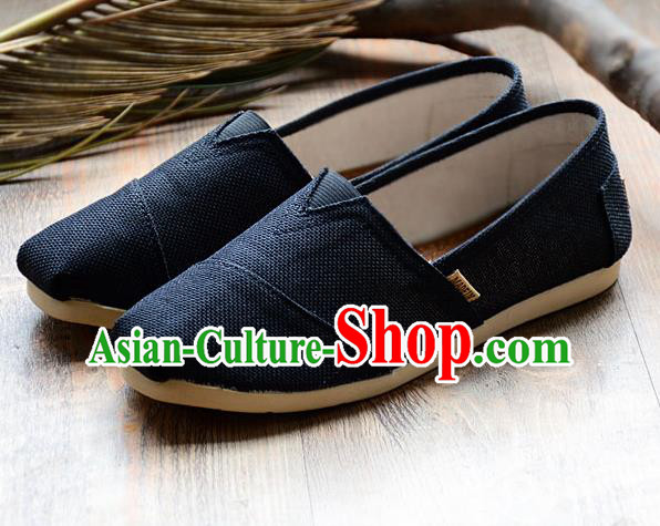 Traditional Chinese Martial Arts Shoes Handmade Navy Flax Shoes National Multi Layered Cloth Shoes for Men