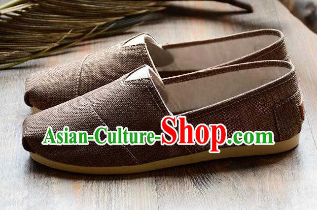 Traditional Chinese Martial Arts Shoes Handmade Brown Flax Shoes National Multi Layered Cloth Shoes for Men