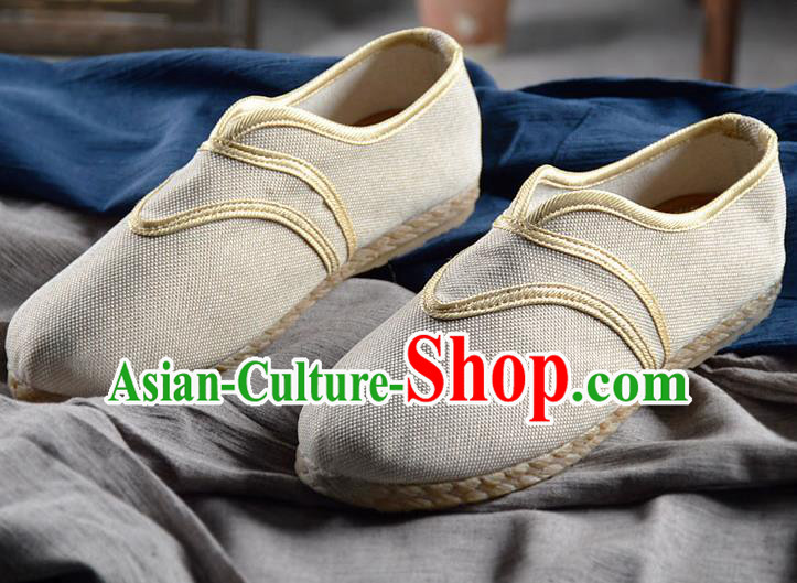 Chinese Traditional Handmade White Flax Shoes National Multi Layered Cloth Shoes for Men