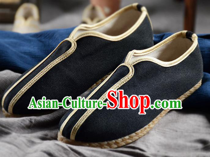 Traditional Chinese Handmade Black Flax Shoes National Multi Layered Cloth Shoes for Men