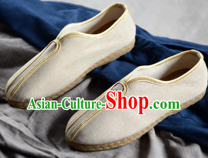 Traditional Chinese Handmade White Flax Shoes National Multi Layered Cloth Shoes for Men