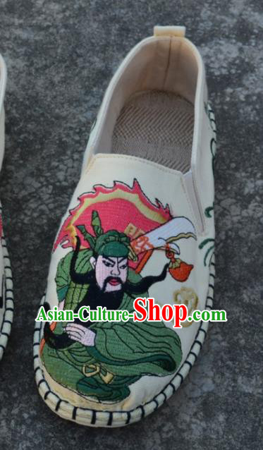 Traditional Chinese Embroidered Guan Yu White Shoes Handmade Flax Shoes National Multi Layered Cloth Shoes for Men