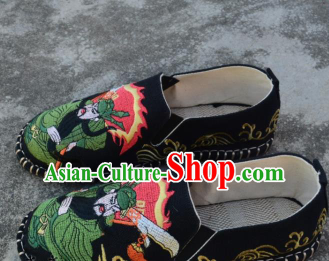 Traditional Chinese Embroidered Guan Yu Black Shoes Handmade Flax Shoes National Multi Layered Cloth Shoes for Men