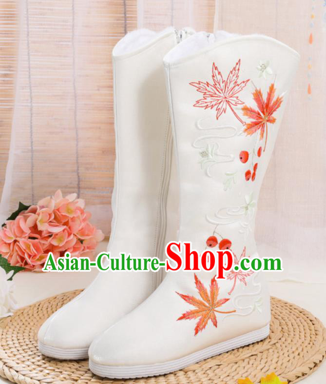 Traditional Chinese Embroidered White Boots Handmade Cloth Shoes National Cloth Shoes for Women