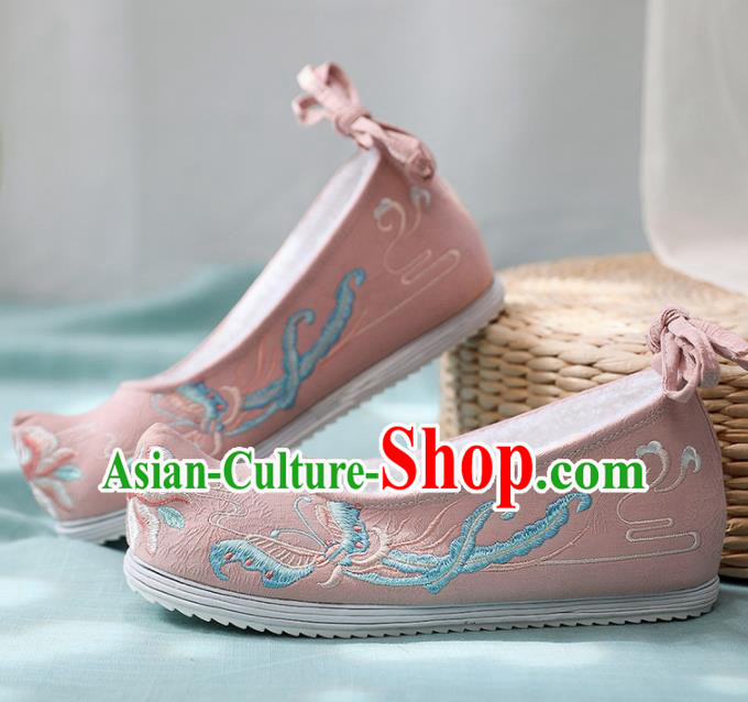 Traditional Chinese Embroidered Butterfly Pink Shoes Handmade Cloth Shoes National Cloth Shoes for Women