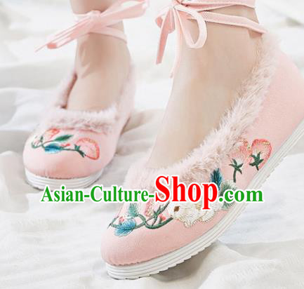 Traditional Chinese Embroidered Rabbit Pink Shoes Handmade Cloth Shoes National Cloth Shoes for Women