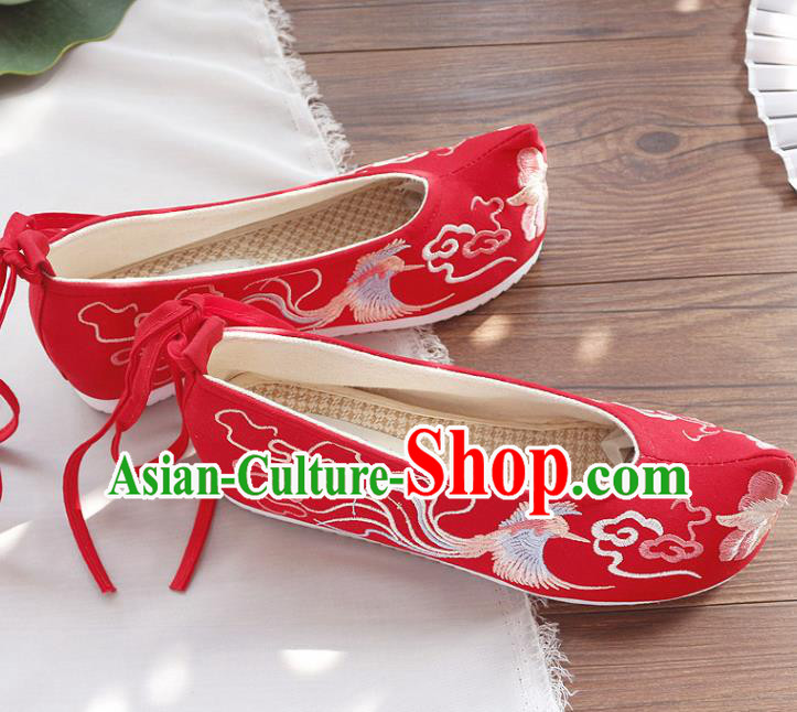 Traditional Chinese Embroidered Cloud Phoenix Red Shoes Handmade Cloth Shoes National Cloth Shoes for Women