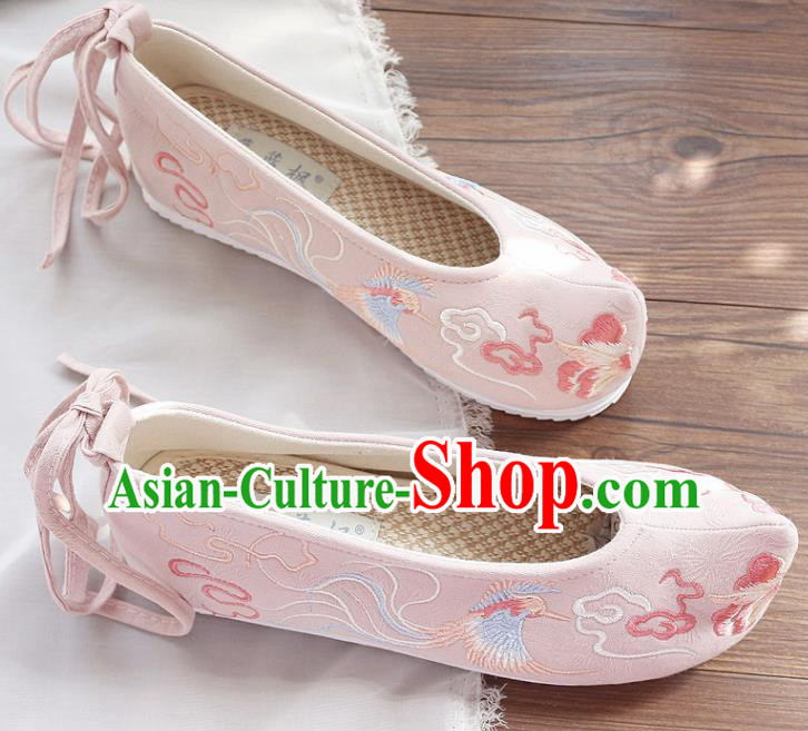 Traditional Chinese Embroidered Cloud Phoenix Pink Shoes Handmade Cloth Shoes National Cloth Shoes for Women