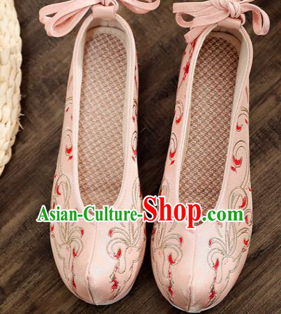 Traditional Chinese Embroidered Deer Pink Shoes Handmade Cloth Shoes National Cloth Shoes for Women