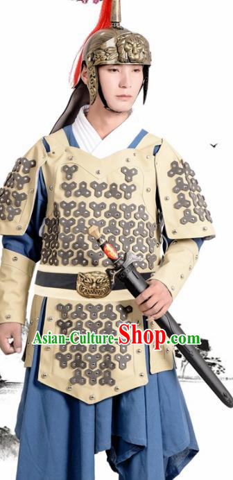 Chinese Ancient Traditional Han Dynasty General Costume Helmet and Armour for Men