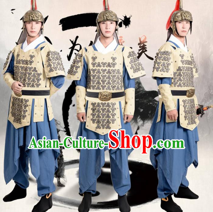 Chinese Ancient Traditional Han Dynasty General Costume Helmet and Armour for Men