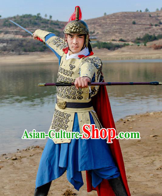 Chinese Ancient Traditional Han Dynasty General Costume Helmet and Armour for Men