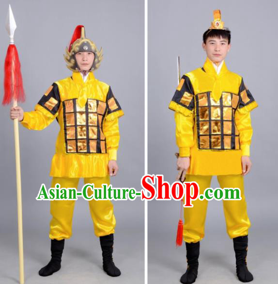 Chinese Ancient Traditional Northern and Southern Dynasties General Costume Yellow Body Armour for Men