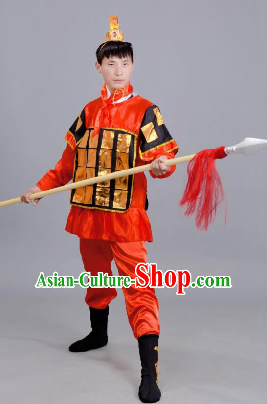 Chinese Ancient Traditional Northern and Southern Dynasties General Costume Red Body Armour for Men