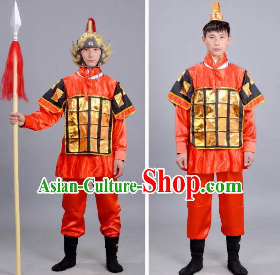 Chinese Ancient Traditional Northern and Southern Dynasties General Costume Red Body Armour for Men