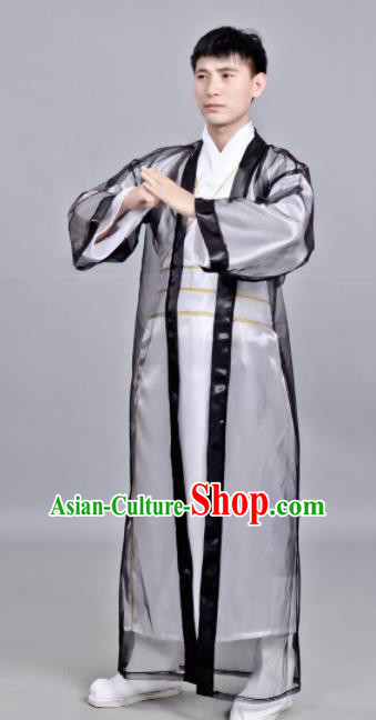 Chinese Ancient Scholar Black Robe Traditional Song Dynasty Swordsman Costume for Men