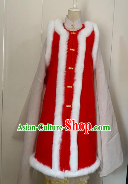 Chinese Ancient Traditional Ming Dynasty Court Queen Costume Winter Red Long Vest for Women