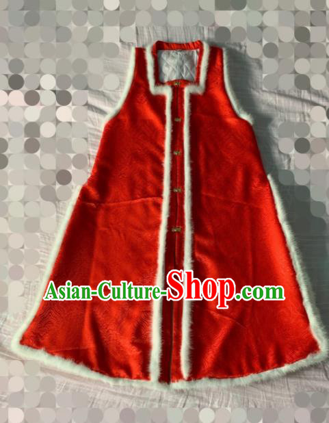 Chinese Ancient Court Winter Red Long Vest Traditional Ming Dynasty Queen Costume for Women