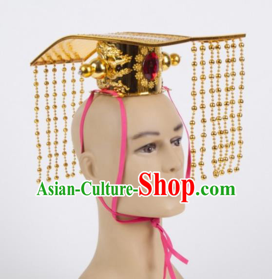 Chinese Ancient King Golden Hairdo Crown Traditional Han Dynasty Emperor Headwear for Men