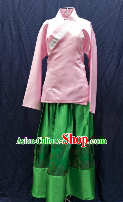 Chinese Ancient Servant Girl Pink Blouse and Green Skirt Traditional Ming Dynasty Maidservant Costumes for Women