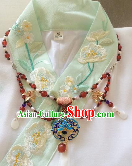 Chinese Ancient Princess Blueing Lotus Necklace Traditional Court Lady Jewelry Accessories for Women