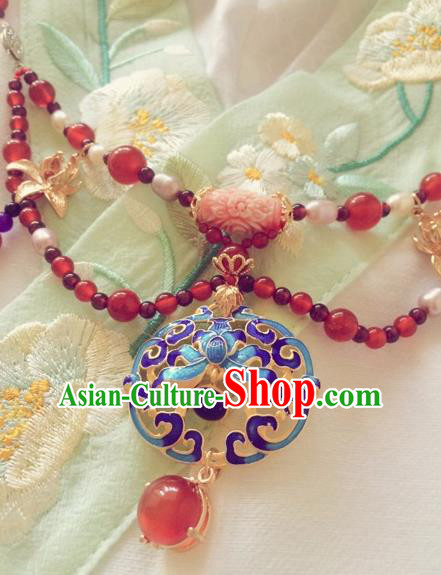 Chinese Ancient Princess Blueing Lotus Necklace Traditional Court Lady Jewelry Accessories for Women