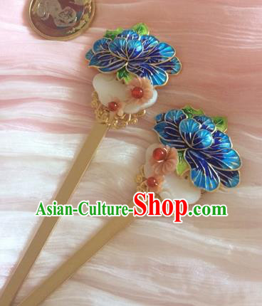 Chinese Ancient Princess Blueing Shell Hairpins Traditional Court Hair Accessories for Women