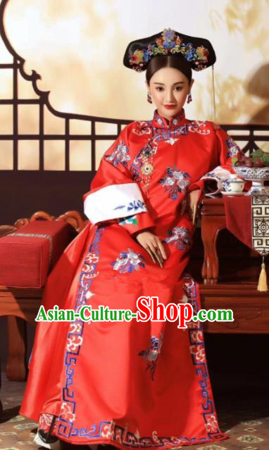 Chinese Ancient Court Empress Red Dress Traditional Qing Dynasty Manchu Queen Costumes for Women