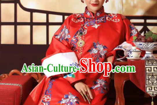 Chinese Ancient Court Empress Red Dress Traditional Qing Dynasty Manchu Queen Costumes for Women
