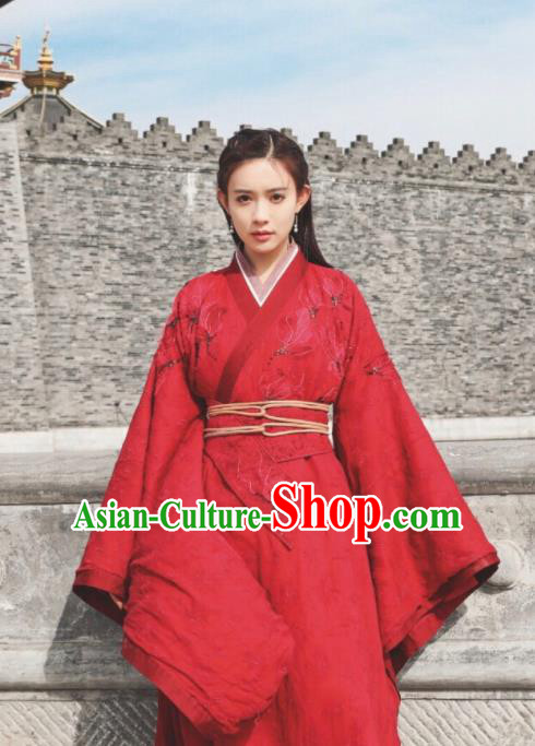 Ancient Chinese Drama Ever Night Traditional Tang Dynasty Taoism Swordsman Ye Hongyu Red Costumes for Women