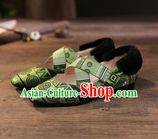 Traditional Chinese Handmade Green Satin Shoes National High Heel Shoes for Women