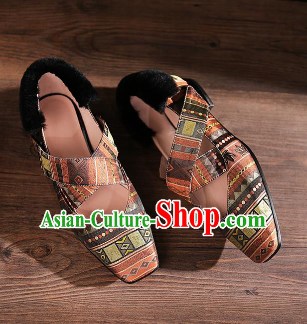 Traditional Chinese Handmade Khaki Satin Shoes National High Heel Shoes for Women