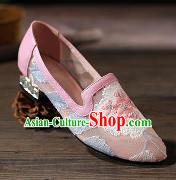 Traditional Chinese Handmade Embroidered Pink Shoes National High Heel Shoes for Women