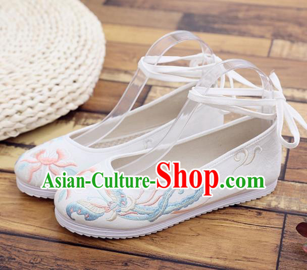 Traditional Chinese Handmade Embroidered Butterfly White Shoes National Cloth Shoes for Women