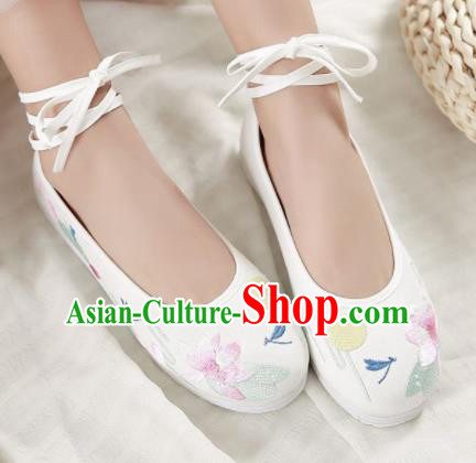 Traditional Chinese Handmade Embroidered Lotus White Shoes Hanfu Shoes National Cloth Shoes for Women